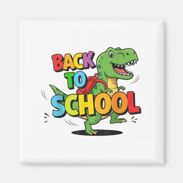 Retro Back To School Funny Colourful Dinosaur Cart Magnet (Front)