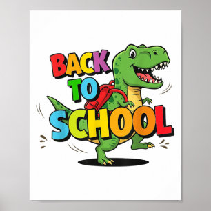 Retro Back To School Funny Colourful Dinosaur Cart Poster