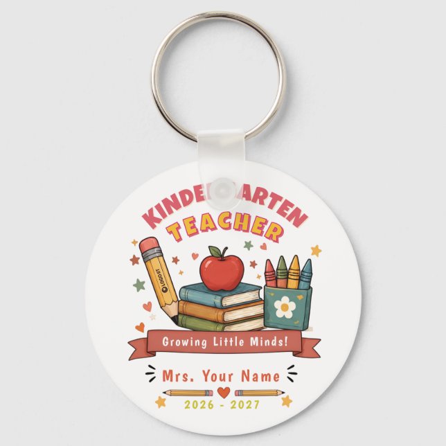 Retro Back to School Kindergarten Teacher Gift  Key Ring (Front)