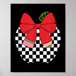 Retro Back To School Teacher Race Chequered Pencil Poster