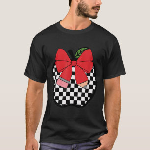 Retro Back To School Teacher Race Chequered Pencil T-Shirt
