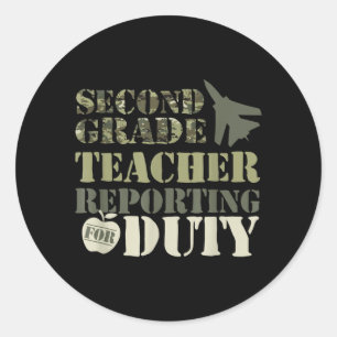 Retro Back to School Women Old Camo Second Grade Classic Round Sticker