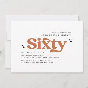 Retro back white modern minimal 60th birthday invitation