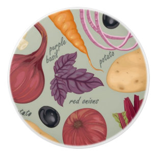 Retro background from fresh vegetables ceramic knob