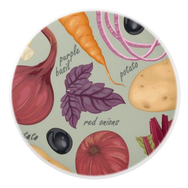 Retro background from fresh vegetables ceramic knob (Front)