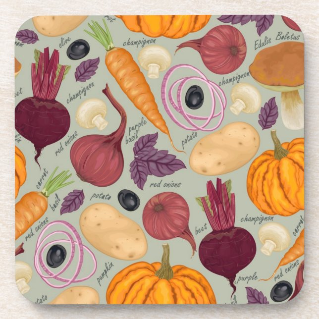 Retro background from fresh vegetables coaster (Front)