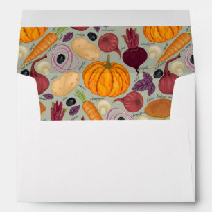 Retro background from fresh vegetables envelope