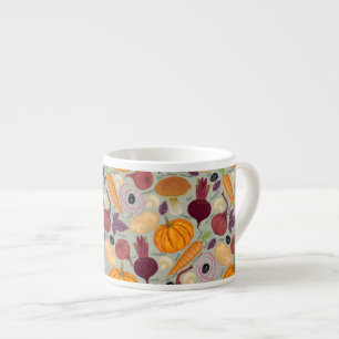 Retro background from fresh vegetables espresso cup