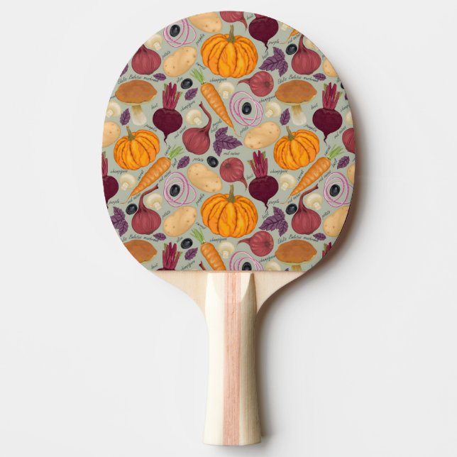 Retro background from fresh vegetables ping pong paddle (Front)