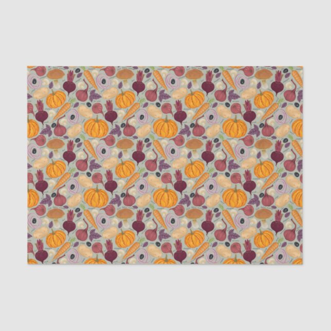 Retro background from fresh vegetables tissue paper (Front)