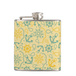 Retro background with anchor, ropes hip flask