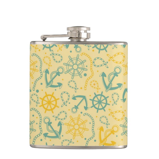 Retro background with anchor, ropes hip flask (Front)