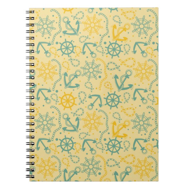 Retro background with anchor, ropes spiral notebook (Front)