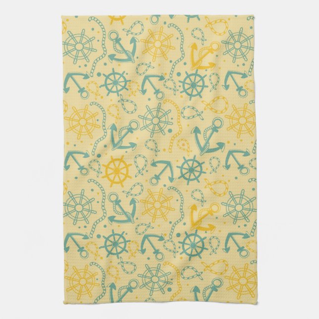 Retro background with anchor, ropes tea towel (Vertical)
