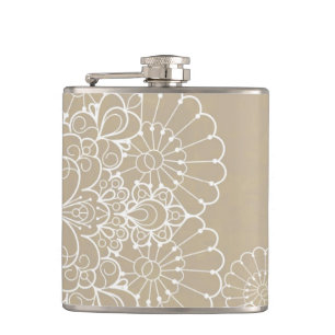 Retro background with lace ornament hip flask