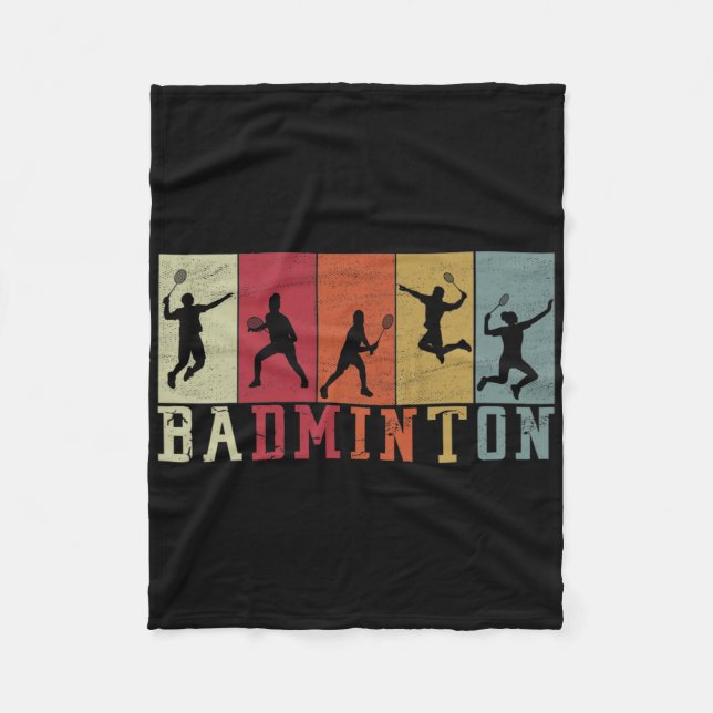 Retro Badminton Player Silhouettes - Badminton  Fleece Blanket (Front)