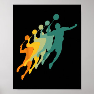 Retro Badminton Players Shuttle Sports Racket Coac Poster