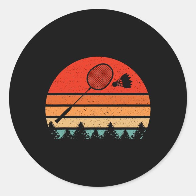 Retro Badminton Racket Shuttle Funny Badminton Pla Classic Round Sticker (Front)