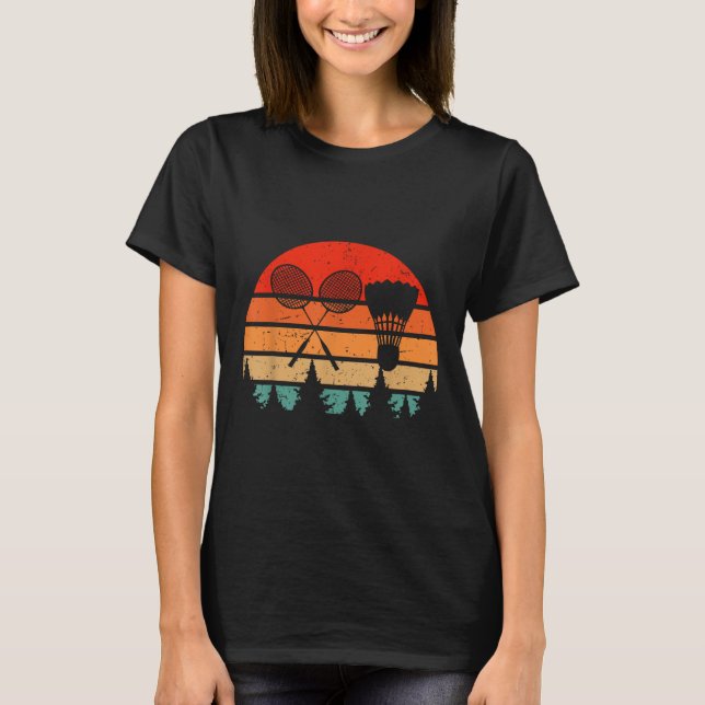 Retro Badminton Racket Shuttle Funny Badminton Pla T-Shirt (Front)