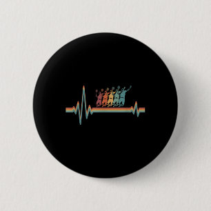 Retro Badminton Shuttle - Player Vintage Ekg Heart 6 Cm Round Badge