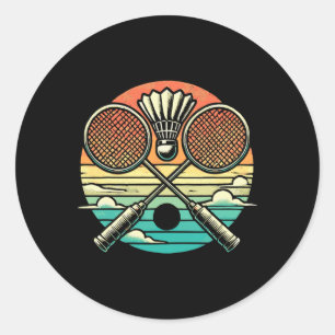 Retro Badminton Shuttle Racket Classic Round Sticker