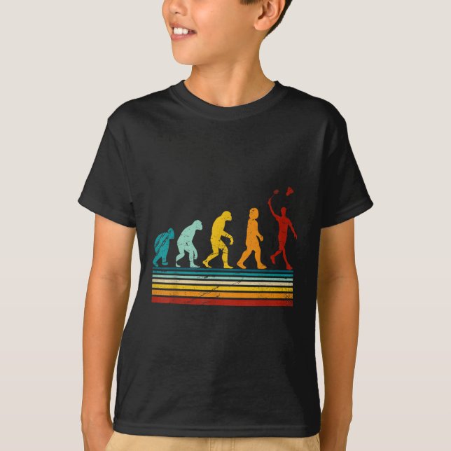 Retro Badminton With Shuttle Evolution Darwin  T-Shirt (Front)