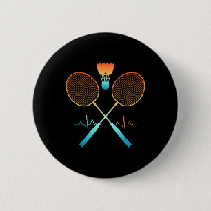Retro Badminton With Shuttle Heartbeat Ecg  6 Cm Round Badge