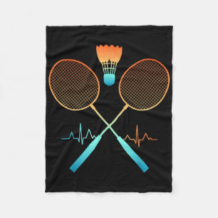 Retro Badminton With Shuttle Heartbeat Ecg Fleece Blanket