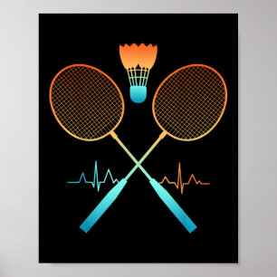 Retro Badminton With Shuttle Heartbeat Ecg  Poster