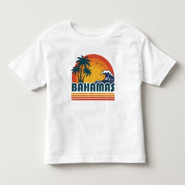 Retro Bahamas Beach Summer Sunset 70s Palm Tree Toddler T-Shirt (Front)