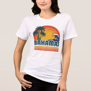 Retro Bahamas Beach Summer Sunset 70s Palm Tree Tri-Blend Shirt