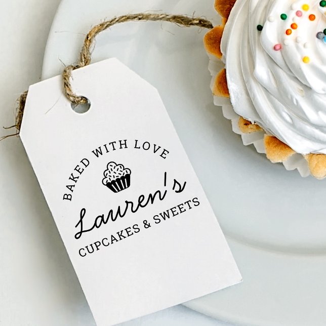 Retro Baked with Love Cupcake Bakery Logo Self-inking Stamp (Creator Uploaded)