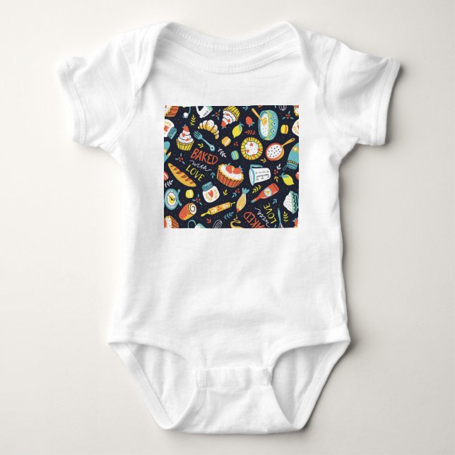Retro bakery, dots, floral elements. baby bodysuit (Front)