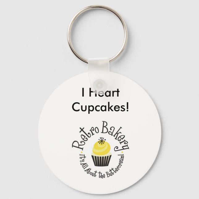 Retro Bakery I Heart Cupcakes Key Chain! Key Ring (Front)