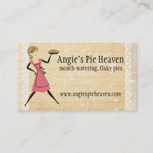 retro baking pie girl carrying bakery pie business card
