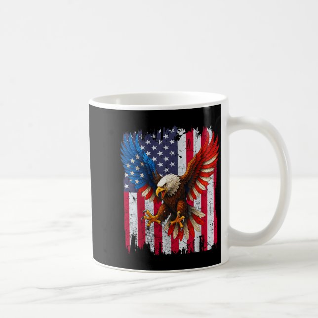 Retro Bald Eagle American Flag 4th of July Coffee Mug (Right)