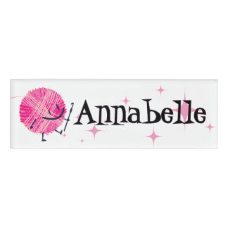 Retro ball of yarn crochet hook craft show magnet name tag