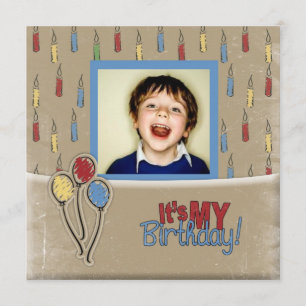 retro balloons boy photo birthday invitations