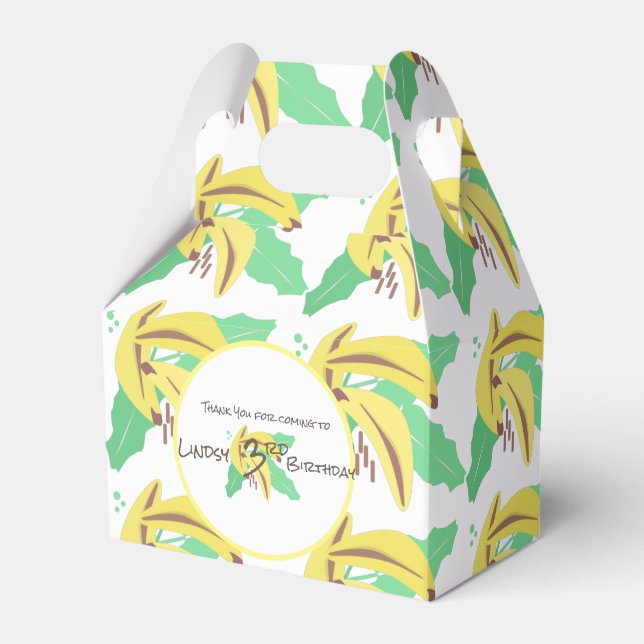 Retro Banana Yellow Turning Three Birthday Favour Box (Front Side)