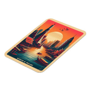 Retro Bangkok city skyline - Thailand travel gifts Magnet