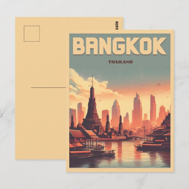 Retro Bangkok city skyline - Thailand travel gifts Postcard (Front/Back)