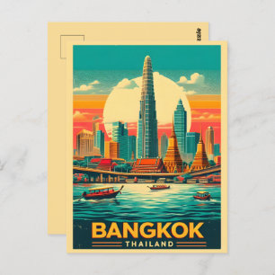Retro Bangkok city skyline - Thailand travel gifts Postcard