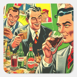 Retro Bar Drinks Comics Illustration Square Sticker