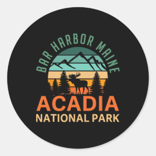 Retro Bar Harbour Maine Acadia National Park Moose Classic Round Sticker