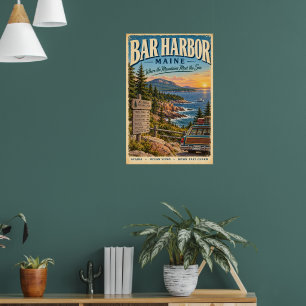 Retro Bar Harbour Maine Travel Poster Acadia Wall