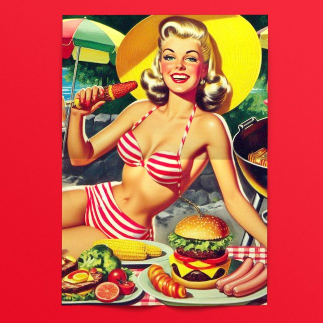 Retro Barbecue Pool Party Pinup Tissue Paper (Creator Uploaded)