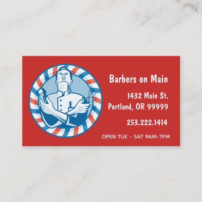 Retro Barber Badge Custom QR Code Business Card (Front)