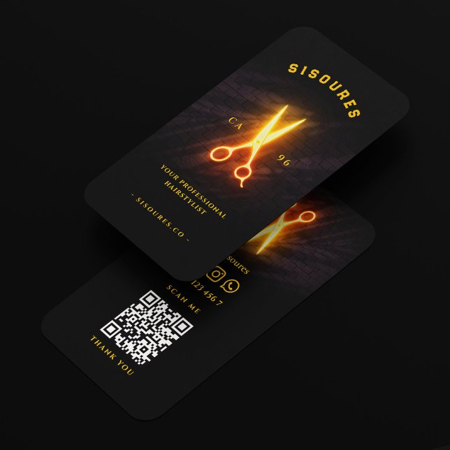 Retro Barber Neon Yellow Scissors Hair Stylist Business Card (Retro Barber Neon Yellow Scissors Hair Stylist Business Card
)