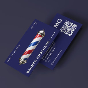 Retro Barber Pole Navy Barbershop Modern Business Card