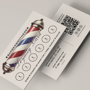 Retro Barber Pole Red White Blue Sand Loyalty Business Card